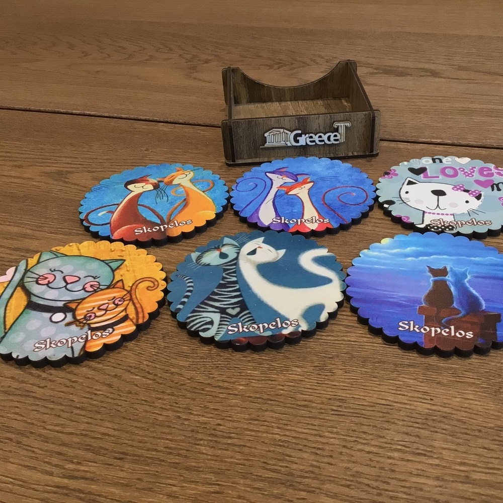 Wooden Printed Coaster Set of 6